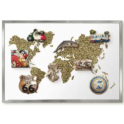 Panneau magnétique décoratif carte du monde avec grains jaunes