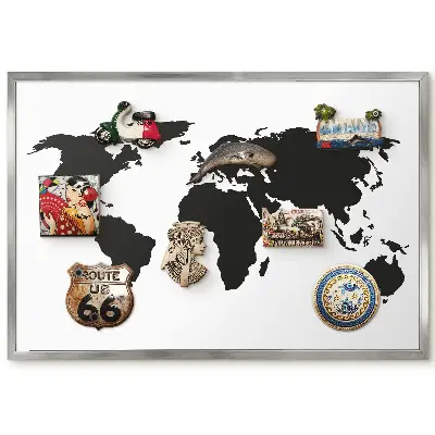 Tableau magnétique avec cadre Carte du monde élégante en noir et blanc contours