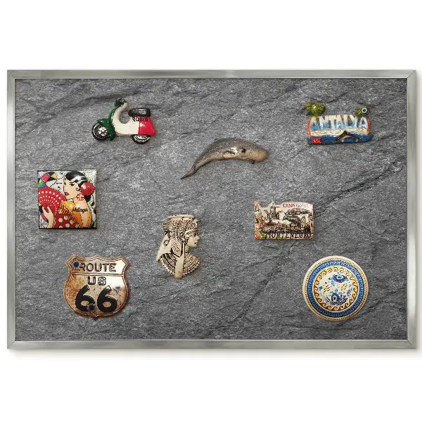 Tableau magnétique encadré au motif pierre texturée gris