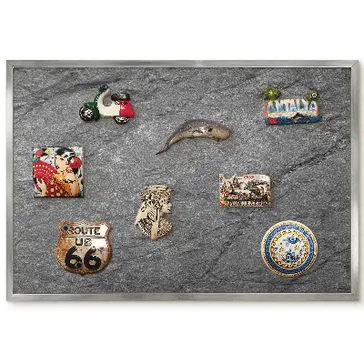 Tableau magnétique encadré au motif pierre texturée gris