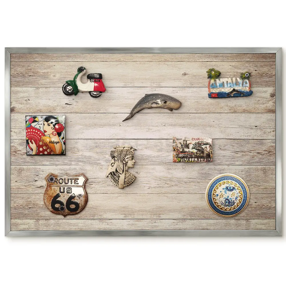 Tableau magnétique encadré avec texture de vieilles planches en bois rustique