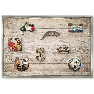 Tableau magnétique encadré avec texture de vieilles planches en bois rustique