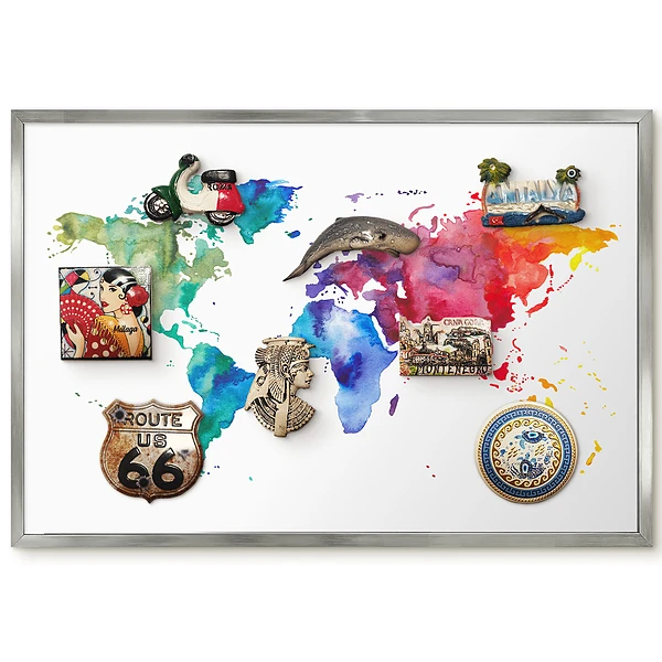 Panneau magnétique décoratif carte du monde aquarelle