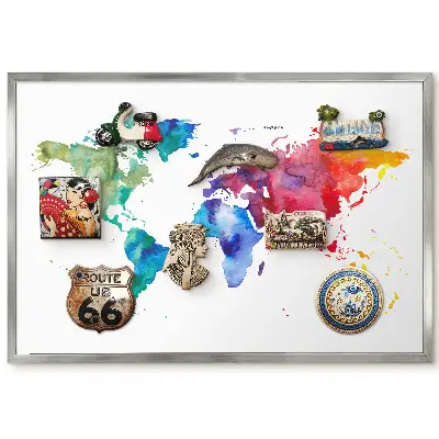 Panneau magnétique décoratif carte du monde aquarelle