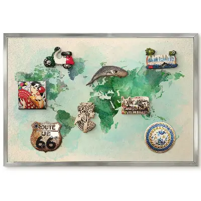 Panneau magnétique décoratif Carte du monde aquarelle tons verts