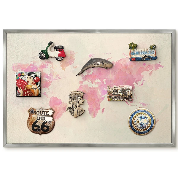 Tableau magnétique encadré carte du monde aquarelle