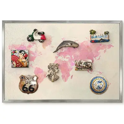 Tableau magnétique encadré carte du monde aquarelle