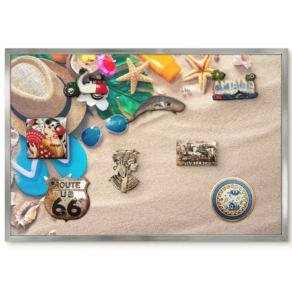 Tableau magnétique encadré motif accessoires de plage d'été