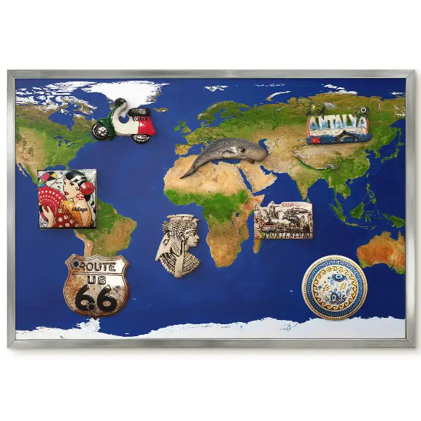 Panneau magnétique décoratif carte du monde avec océan bleu