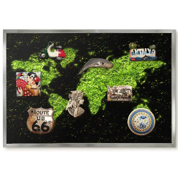 Tableau magnétique carte du monde encadré Green Leaf