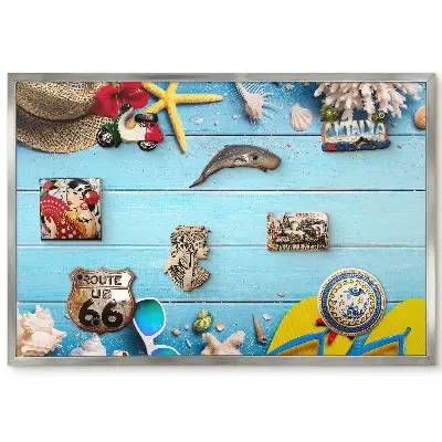 Panneau magnétique décoratif ambiance estivale avec coquillages et planches bleues