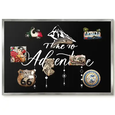 Panneau décoratif pour aimants souvenirs avec slogan et motif de montagne sur fond noir