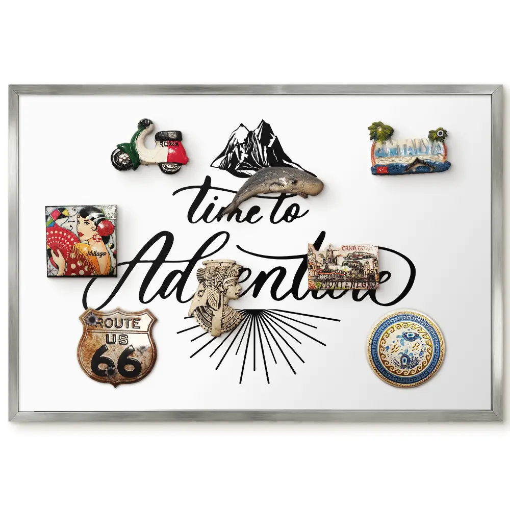 Tableau magnétique encadré avec slogan inspiré de l'aventure en noir et blanc
