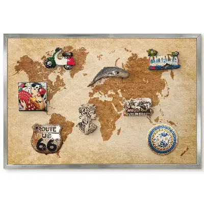 Panneau pour aimants souvenirs Carte du monde élégante dans des tons de brun