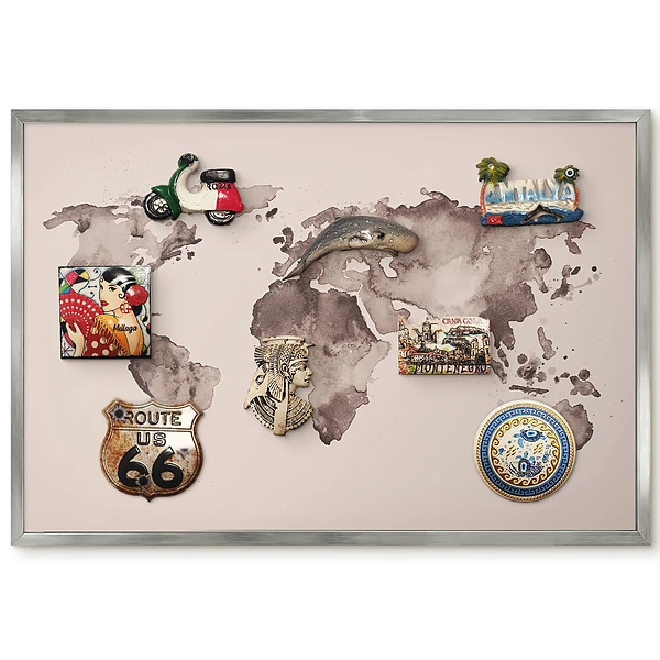 Panneau magnétique décoratif carte du monde dans les tons de brun
