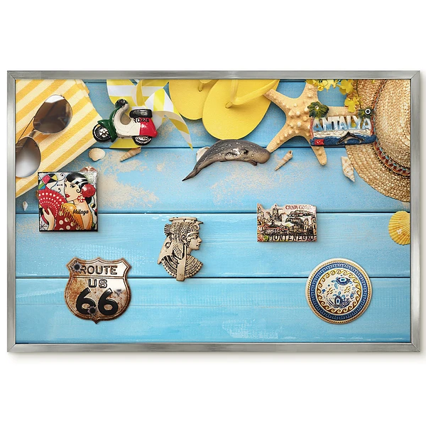 Tableau magnétique encadré Scène d'été avec cadre en bois bleu