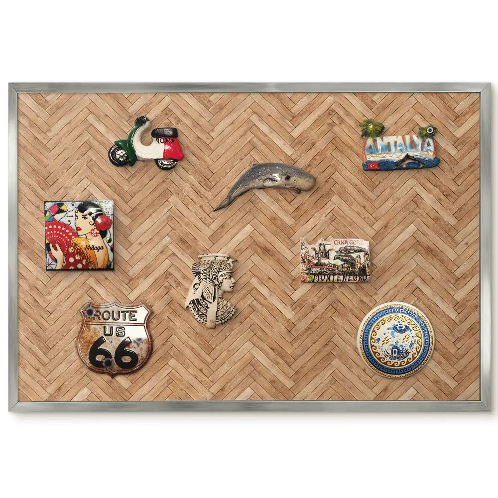 Tableau magnétique encadré motif géométrique à chevrons avec cadre en bois