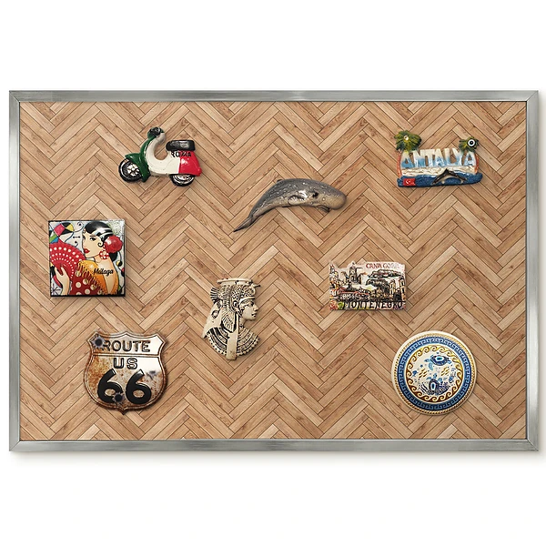 Tableau magnétique encadré motif géométrique à chevrons avec cadre en bois