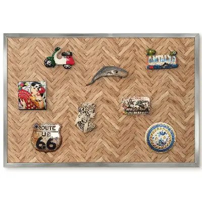Tableau magnétique encadré motif géométrique à chevrons avec cadre en bois