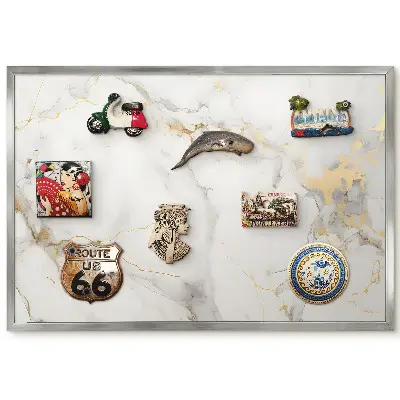 Panneau pour aimants souvenirs fond blanc avec motifs gris et touches de jaune