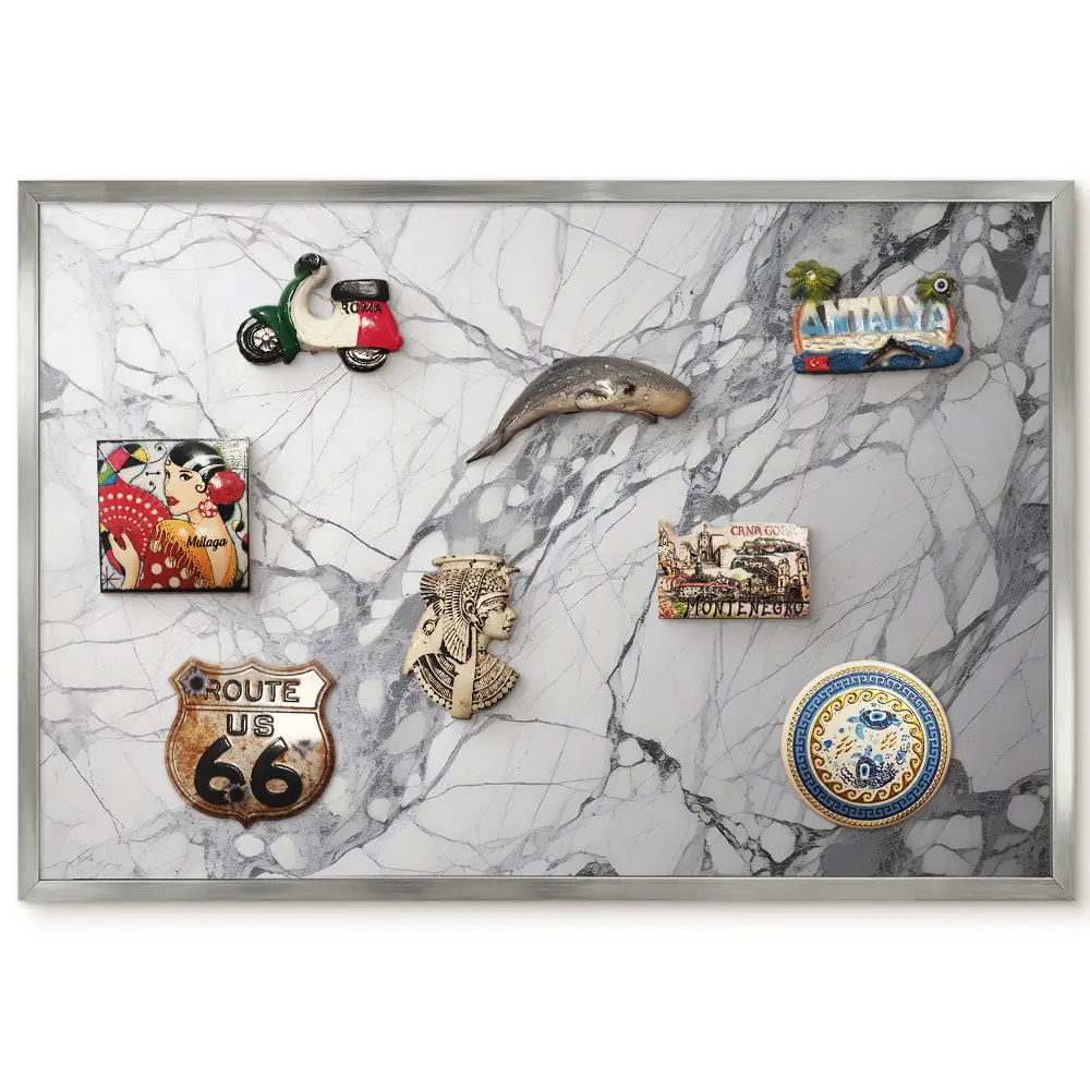 Tableau magnétique encadré motif marbre gris et blanc élégant