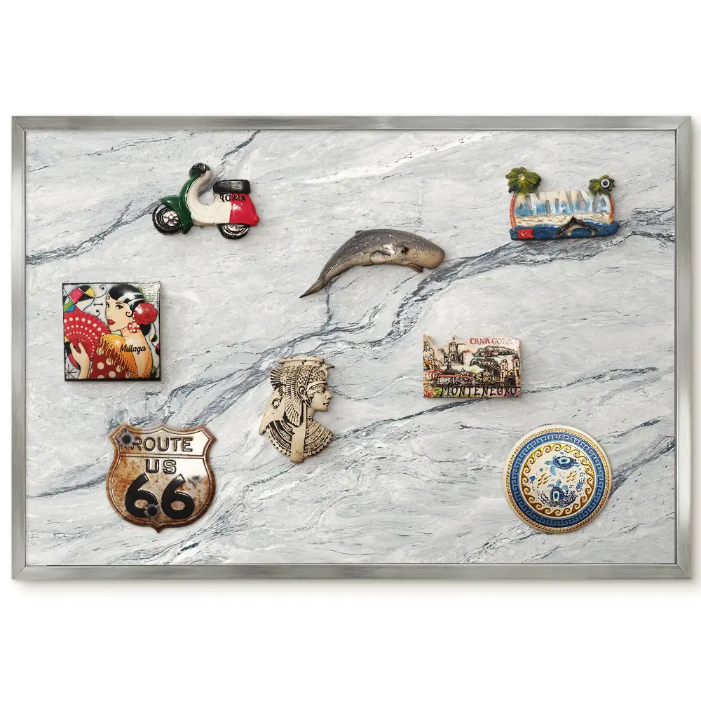 Panneau pour aimants souvenirs motif texture de marbre gris empreintes de paix