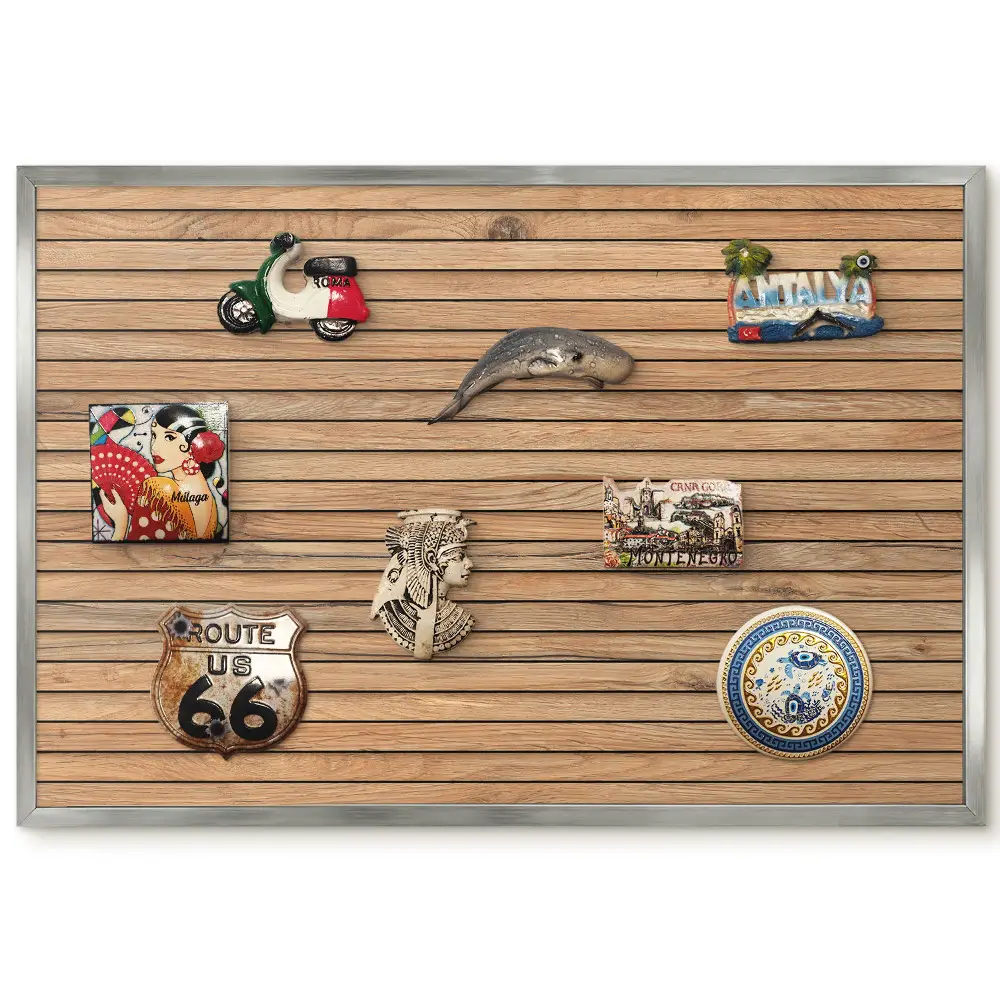 Panneau décoratif pour aimants souvenirs avec motif de planches de bois horizontales