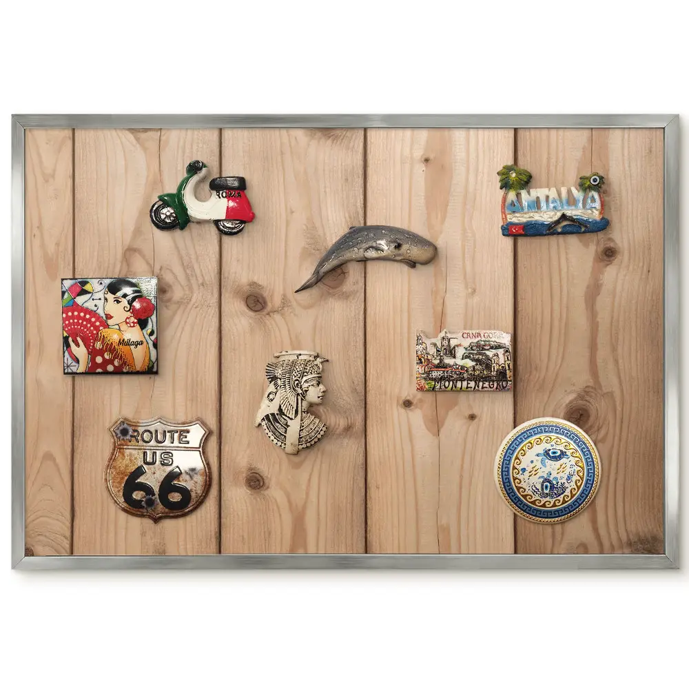 Tableau magnétique encadré au motif de bois beige avec grain et nœuds