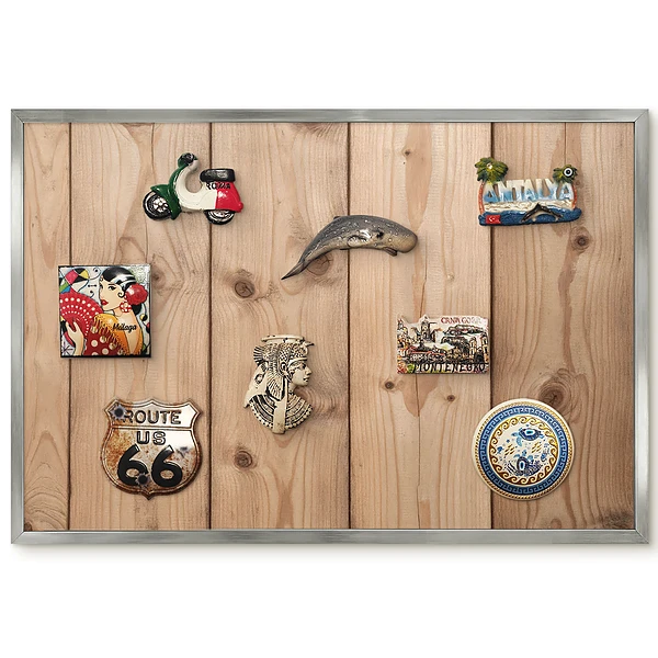 Tableau magnétique encadré au motif de bois beige avec grain et nœuds