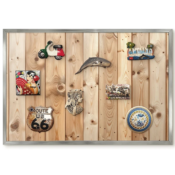 Panneau décoratif pour aimants souvenirs en bois au grain apparent