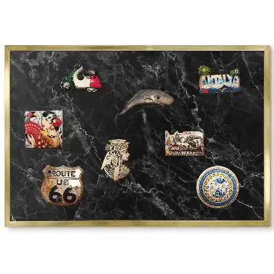 Tableau magnétique avec cadre motif marbre foncé veiné clair