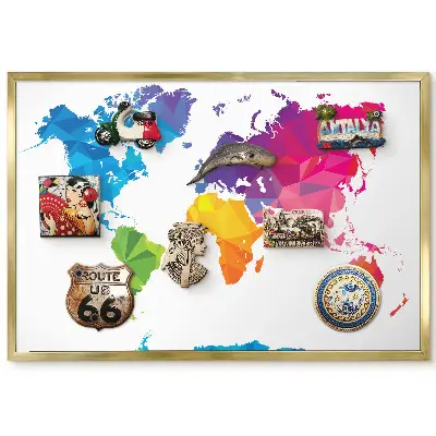 Tableau magnétique encadré carte du monde style géométrique coloré