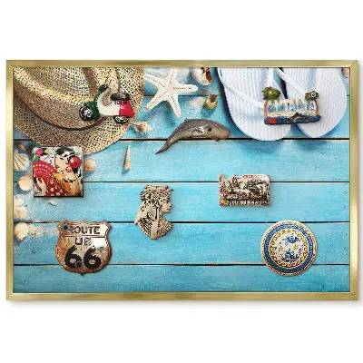 Panneau décoratif pour aimants souvenirs avec motif estival chapeau et coquillages