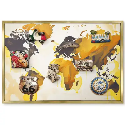 Panneau pour aimants souvenirs motif carte du monde abstraite tons jaunes