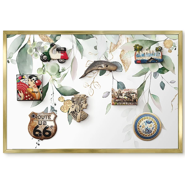 Panneau pour aimants souvenirs motif feuilles délicates aux couleurs pastel