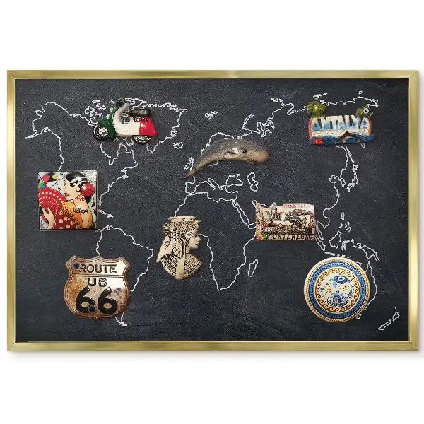 Panneau pour aimants souvenirs Carte du monde sur fond sombre