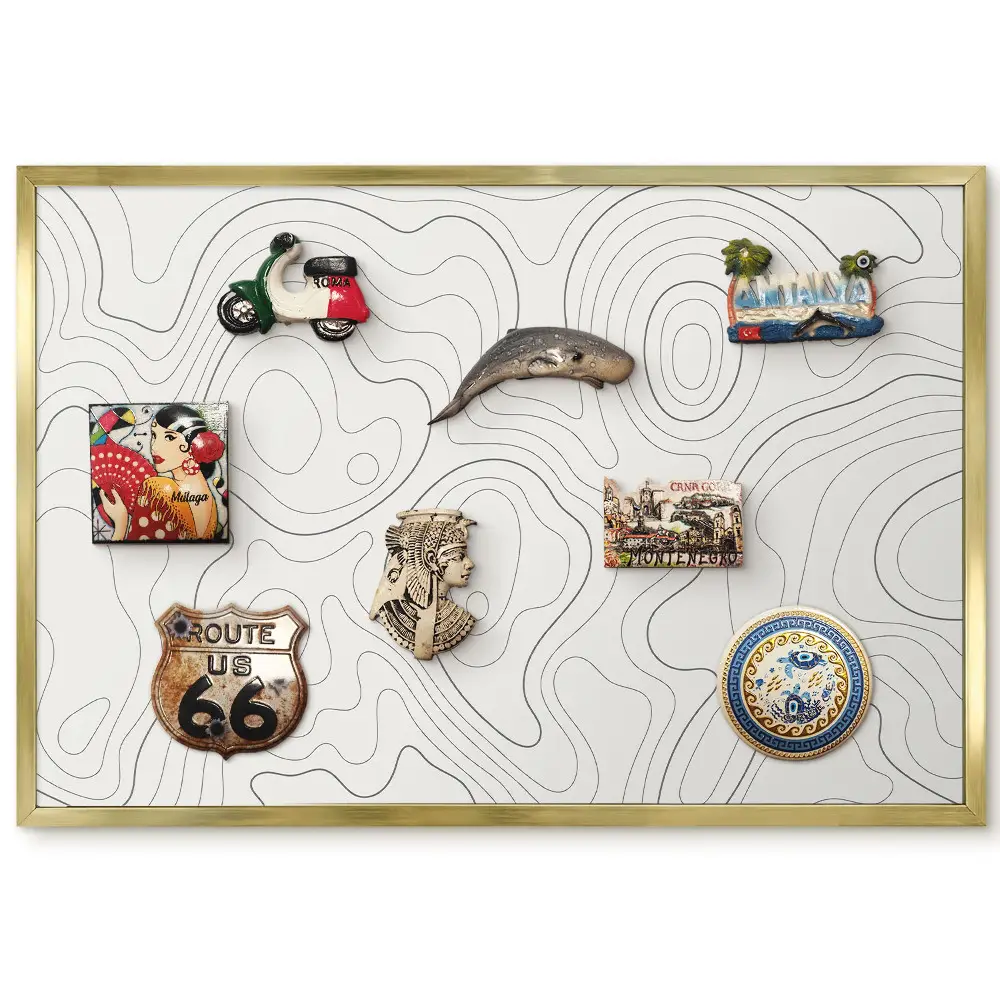 Panneau pour aimants souvenirs avec motif de carte abstraite aux lignes délicates