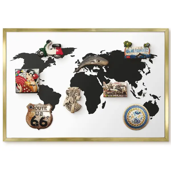 Panneau magnétique décoratif Carte du monde noir et blanc contours