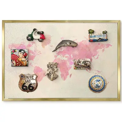 Panneau pour aimants souvenirs avec carte du monde à l'aquarelle
