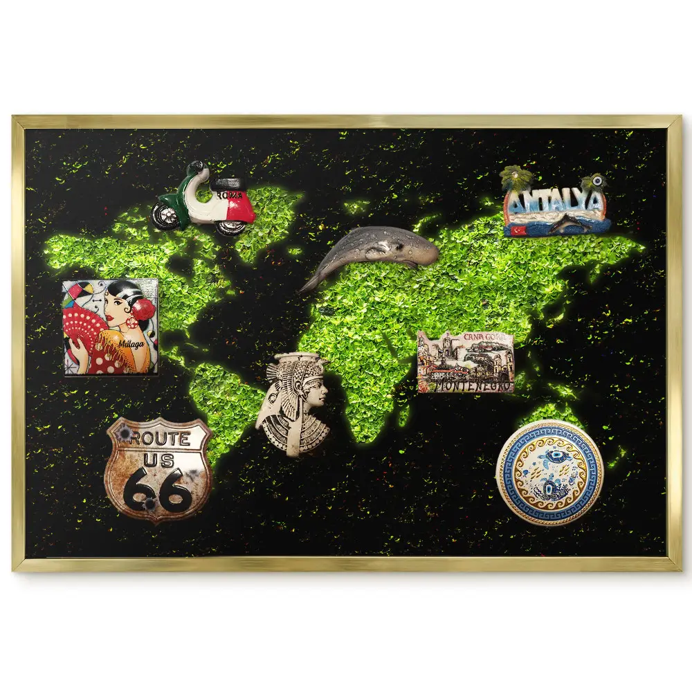 Panneau magnétique décoratif Carte du monde de Green Leaf