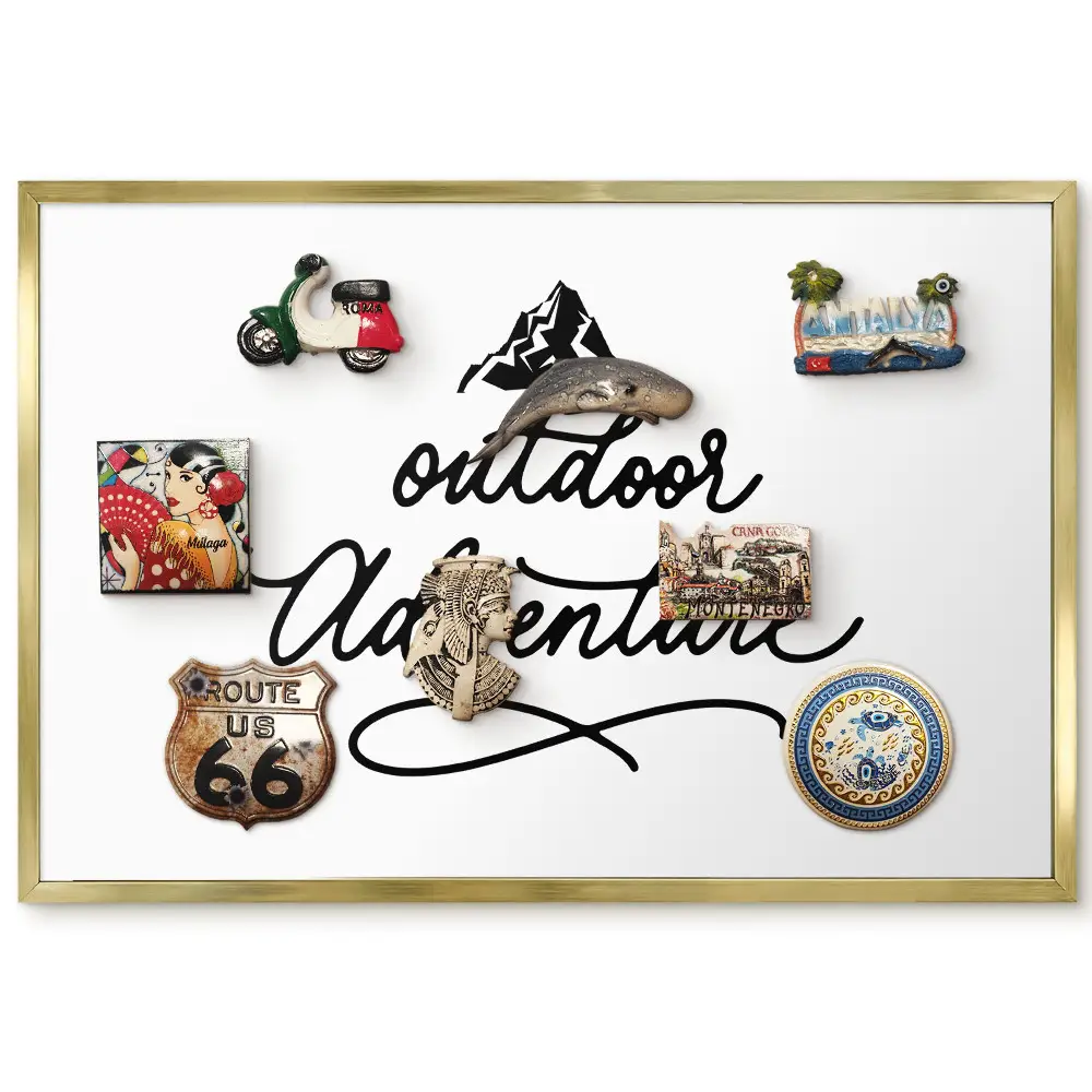 Panneau pour aimants souvenirs avec illustration élégante sur le thème de la montagne et de l'aventure