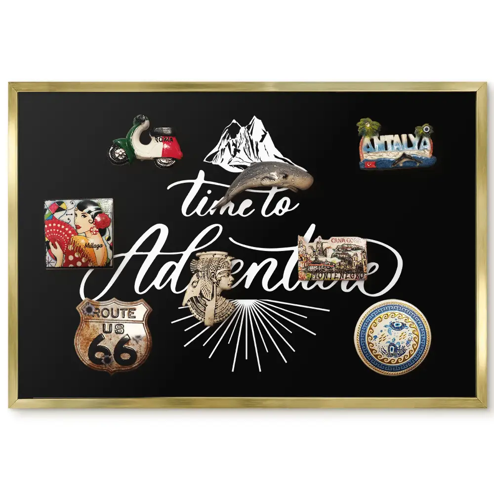 Tableau magnétique encadré avec motif de montagne et typographie élégante