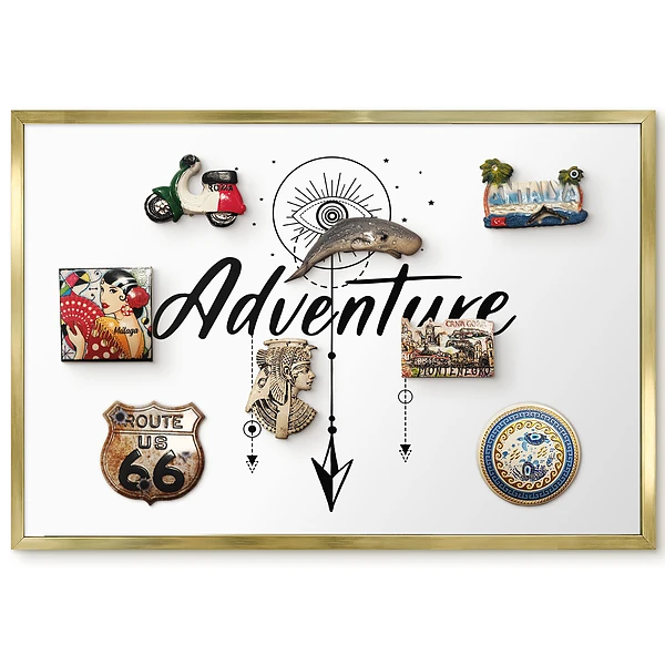 Panneau pour aimants souvenirs au design d'aventure minimaliste