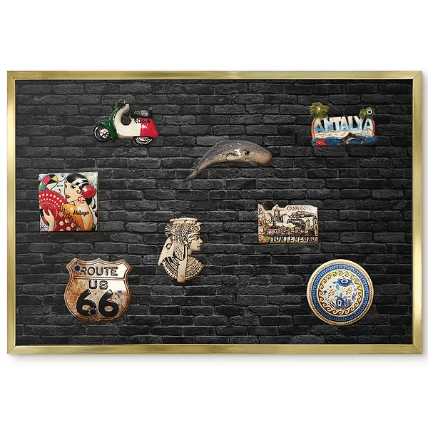 Panneau pour aimants souvenirs motif mur en briques noires brutes