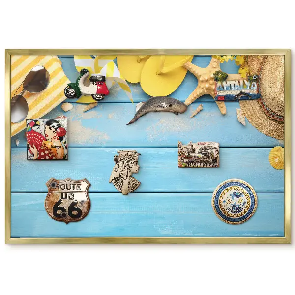 Panneau décoratif pour aimants souvenirs avec motif de scène d'été en bois bleu