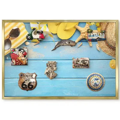 Panneau décoratif pour aimants souvenirs avec motif de scène d'été en bois bleu