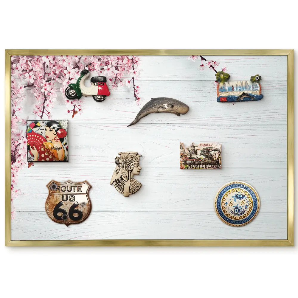 Panneau pour aimants souvenirs motif branches de cerisier sur fond bois