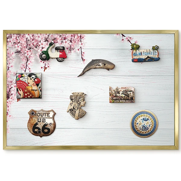 Panneau pour aimants souvenirs motif branches de cerisier sur fond bois