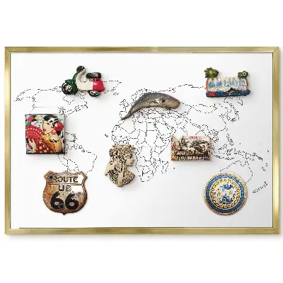 Panneau magnétique carte du monde noir et blanc sans fond