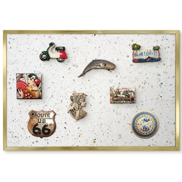 Tableau magnétique encadré motif terrazzo blanc beige et gris